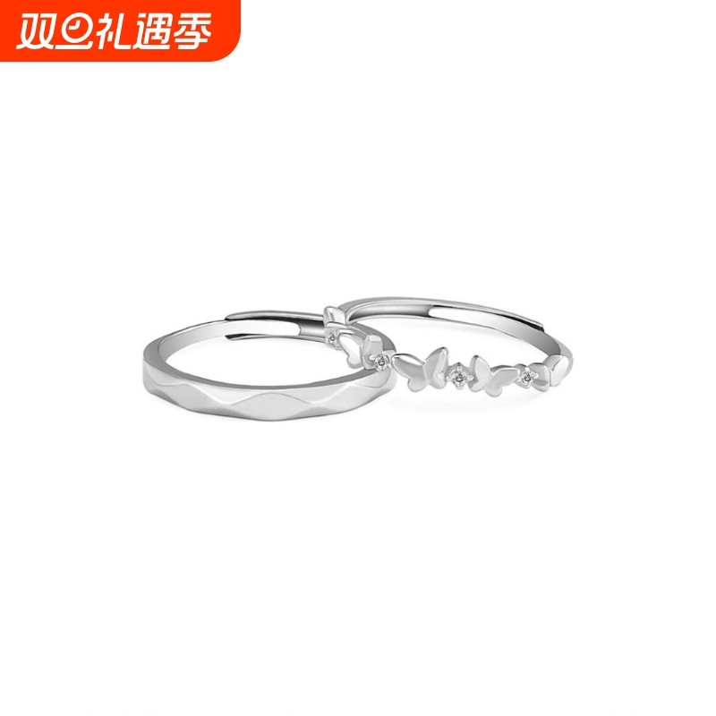 新款S925纯银微镶蝴蝶情侣戒指日韩小众设计小清新男女对戒银饰