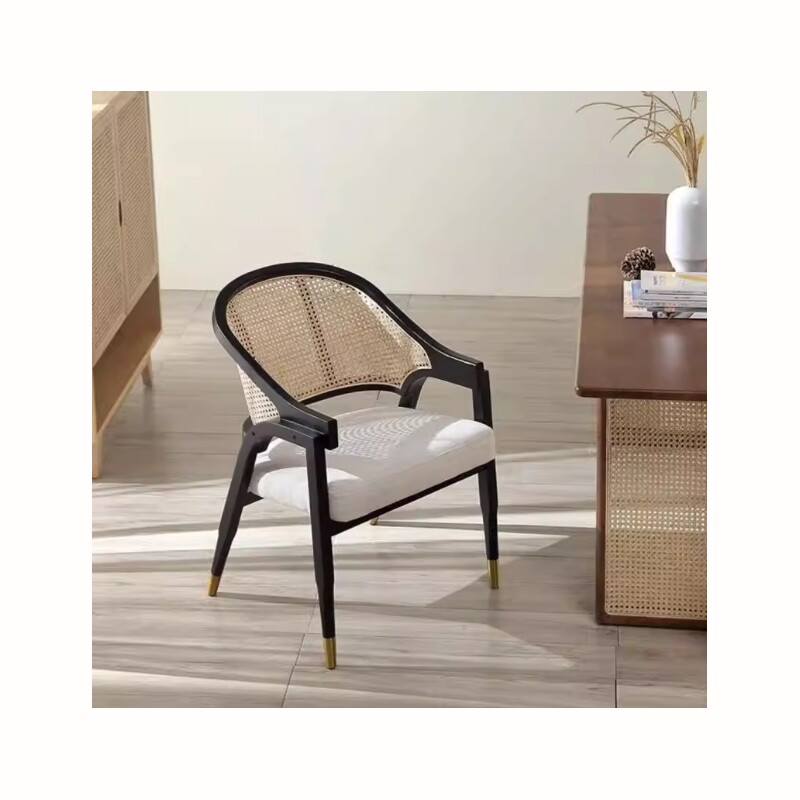 a北欧简约实木餐椅藤编设计师休闲椅餐厅靠背民宿单人家用椅子轻