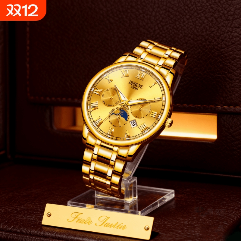 男款手表钢带商务防水石英腕表高级感男士正品名牌全自动非机械表