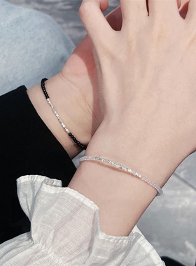 【幂琳】S999足银款细一对情侣情侣碎U银手链手串手绳新款情人节