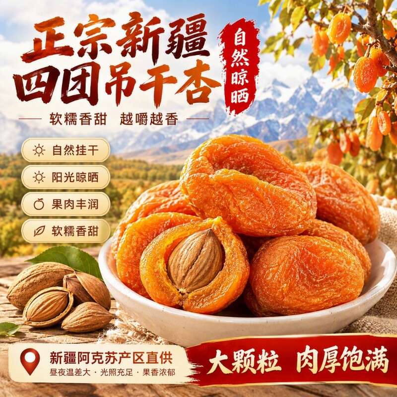 新疆四团吊干杏新鲜配料天然原味特产果干零食杏干仁解馋风干自然