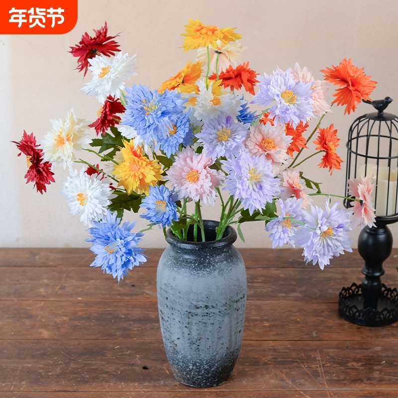 仿真花5头火焰菊花 婚庆礼堂装饰吊顶路引花摄影道具家居摆件批发