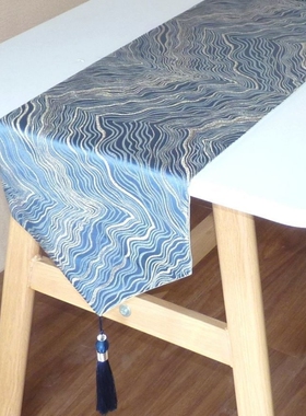 简约现代轻奢桌旗橙色长条餐桌茶几布新中式茶旗客厅电视柜蓝桌布