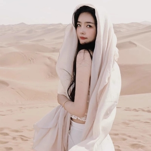 沙漠埃及迪拜旅游拍照纯色棉麻纱巾围巾女丝巾防晒包头巾黑色春秋
