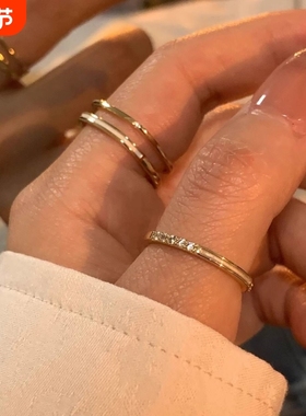 显手细~高级感轻奢贝母双层素圈戒指女ins小众设计开口指环气质潮