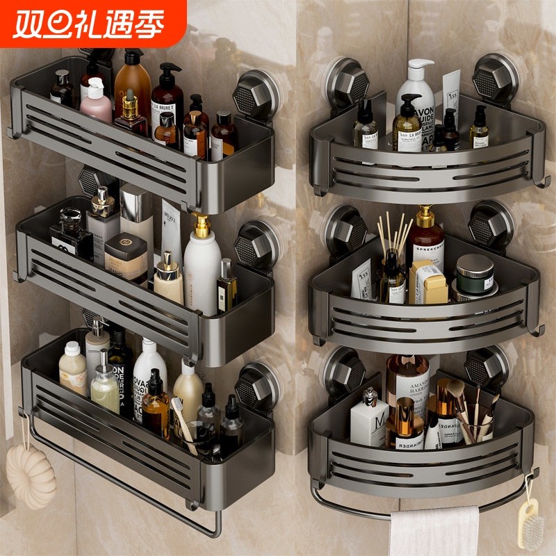 浴室吸盘置物架卫生间转角免打孔壁挂洗手台卫浴厕所收纳三角架子