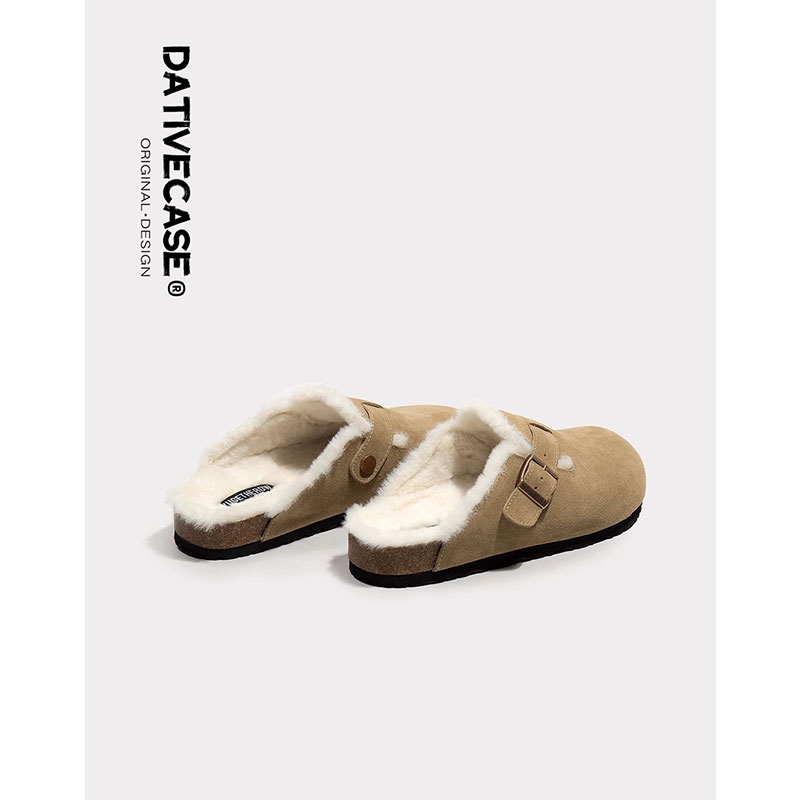 毛毛勃肯鞋女2025新款秋冬季爆款一脚蹬加绒博肯懒人单鞋厚底半拖