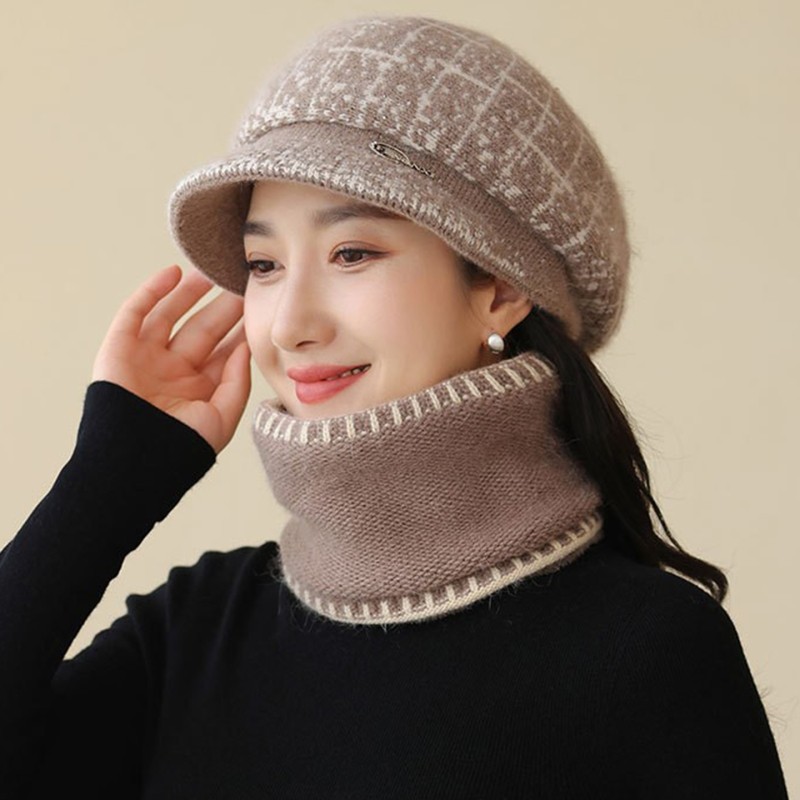中老年妈妈洋气针织帽子加绒加厚鸭舌帽毛线保暖帽贝雷帽秋冬兔毛