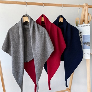 韩版 披肩 三角围巾针织披肩女雅丹风大地色系高级灰色围巾搭配服装