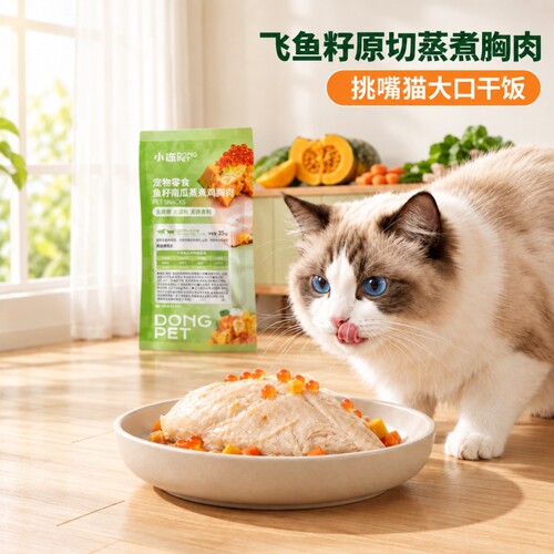 猫犬通用原切蒸煮鸡胸肉鸭胸肉飞鱼籽蔬菜高蛋白低脂补水湿粮零食
