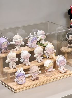 盲盒展示柜收纳架木质玄关摆件阶梯展示盒手办陈列置物架