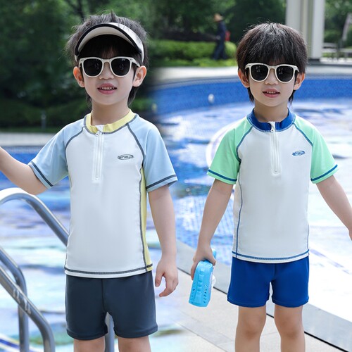 儿童游泳衣男童速干分体泳衣男孩短袖防晒小中大童泳装套装泡温泉
