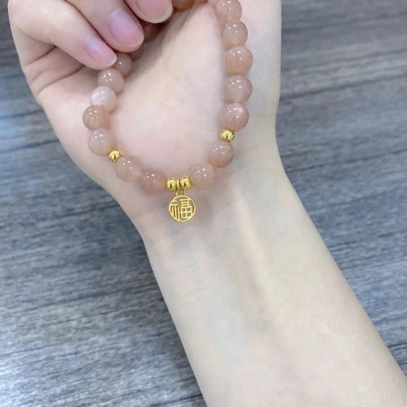 多多爆款粉珠子手链女日光石ins小众水晶珠子手工编穿珠串珠手串
