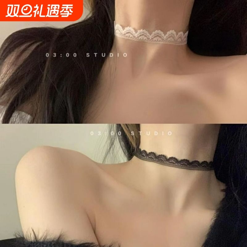 脖子项链锁骨链女高级感2024新款爆款颈链choker颈带项圈黑