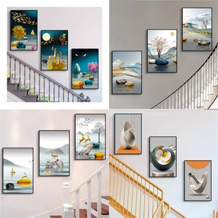 楼梯间装饰画现代简约客厅墙面壁画走廊过道三联画挂画免打孔艺术
