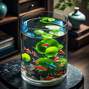 压克力鱼缸透明彷玻璃超白高透圆型圆柱型防摔塑料金鱼缸客厅小型