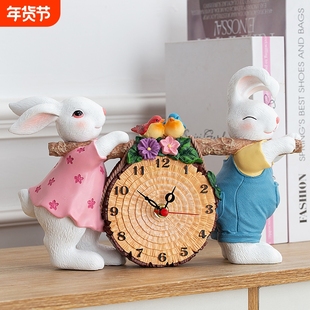 慧心巧聚台钟桌面座钟电视柜装饰钟表家居饰品摆件装饰钟客厅兔子