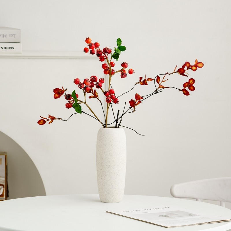 陶瓷花瓶摆件客厅插花轻奢高级感仿真鲜花蔷薇果餐桌玄关装饰柿子
