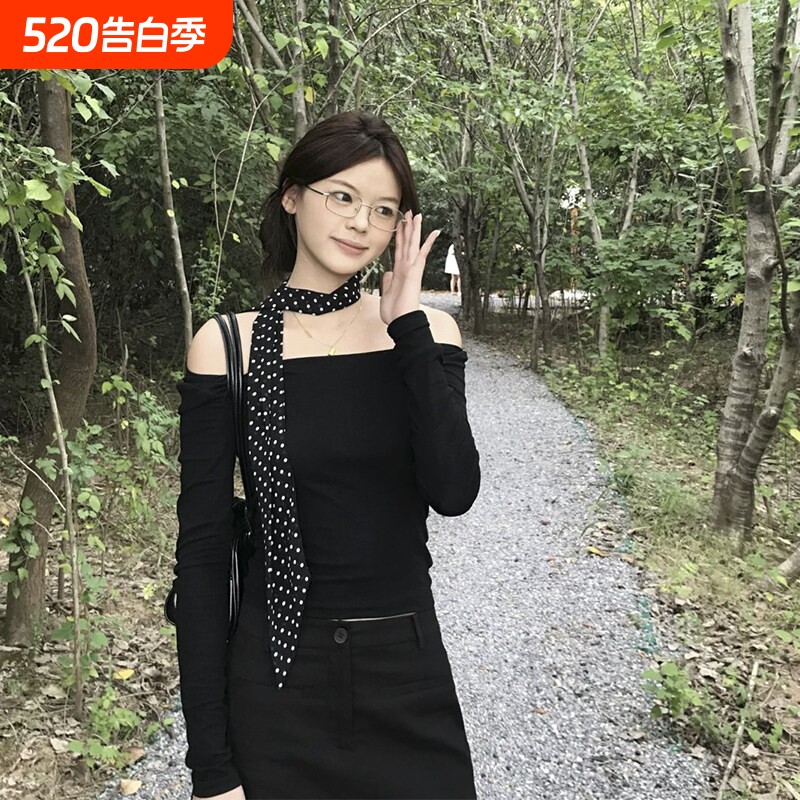 韩系复古黑色波点丝巾女2026新款系脖高级感长条飘带百搭领巾发带
