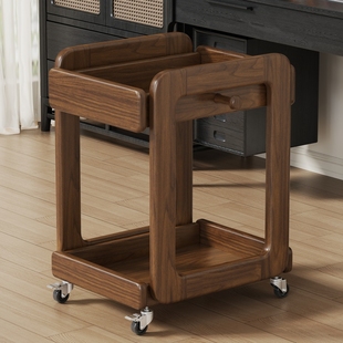 实木书包置物架书本储物架初中生桌下收纳柜客厅可移动双层零食架