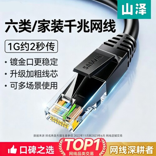 山泽超六类千兆家用网线电脑网络