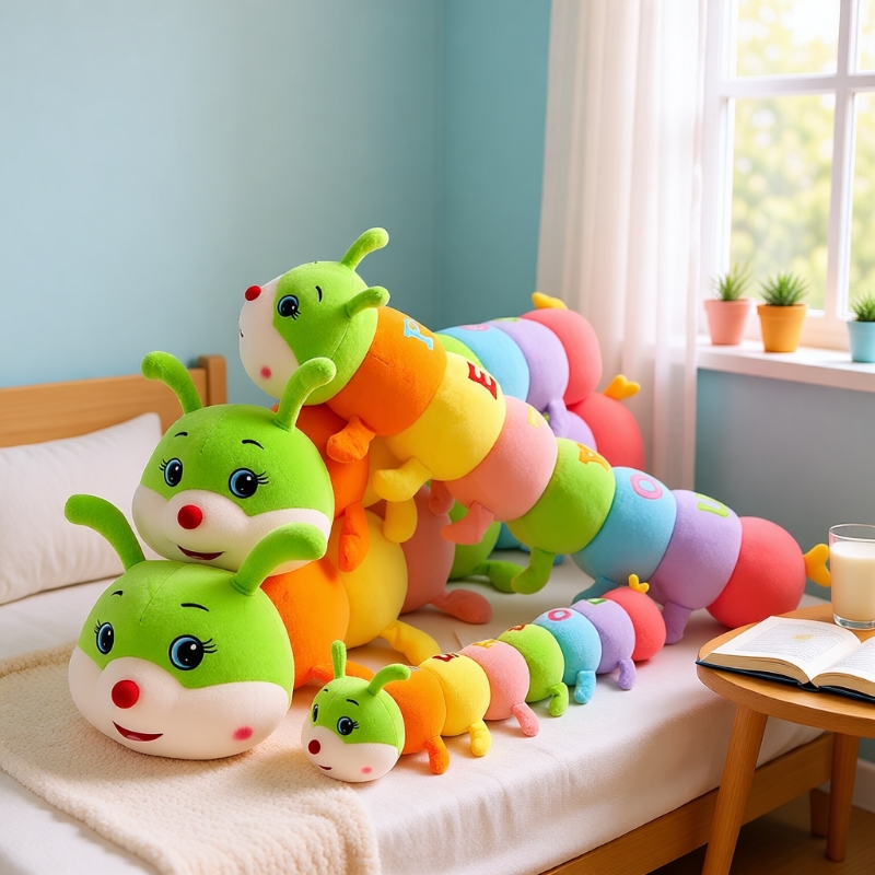 卡通七彩毛毛虫软萌公仔毛绒玩具女生睡觉夹腿抱枕虫床头玩偶昆虫