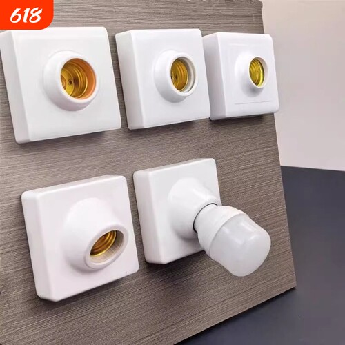 加厚86方形明装螺口灯座墙上灯口耐用灯头斜口楼道通用灯泡底座