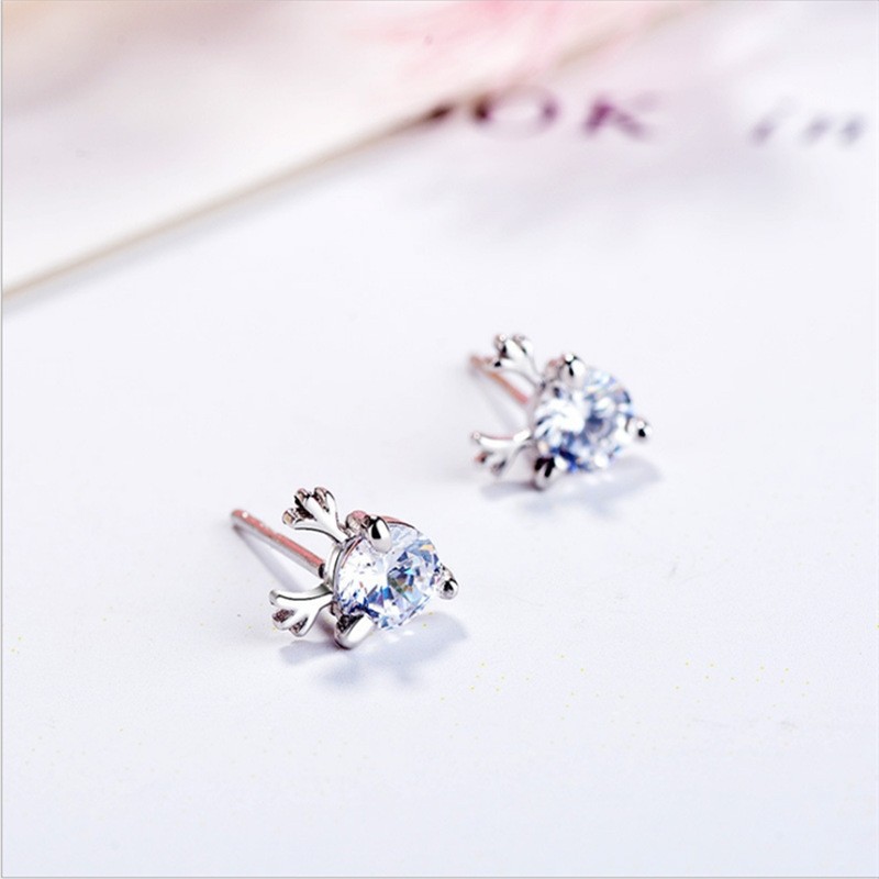 925纯银鹿角耳钉 甜美森系一鹿有你气质简约清新麋鹿耳钉圣诞礼物