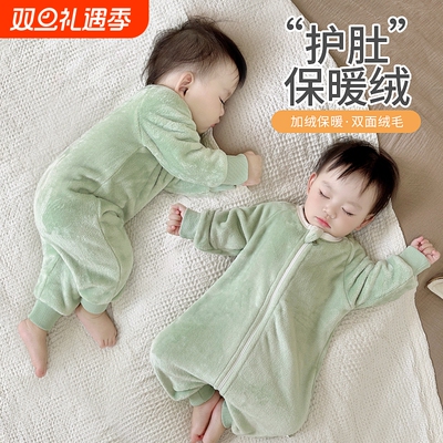 婴儿睡衣秋冬季睡袋男宝宝小月龄冬天珊瑚绒男童加厚连体衣服冬装