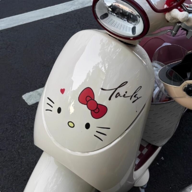 kitty猫电动车装饰贴纸个性创意车身贴画防水防晒头盔贴遮挡划痕