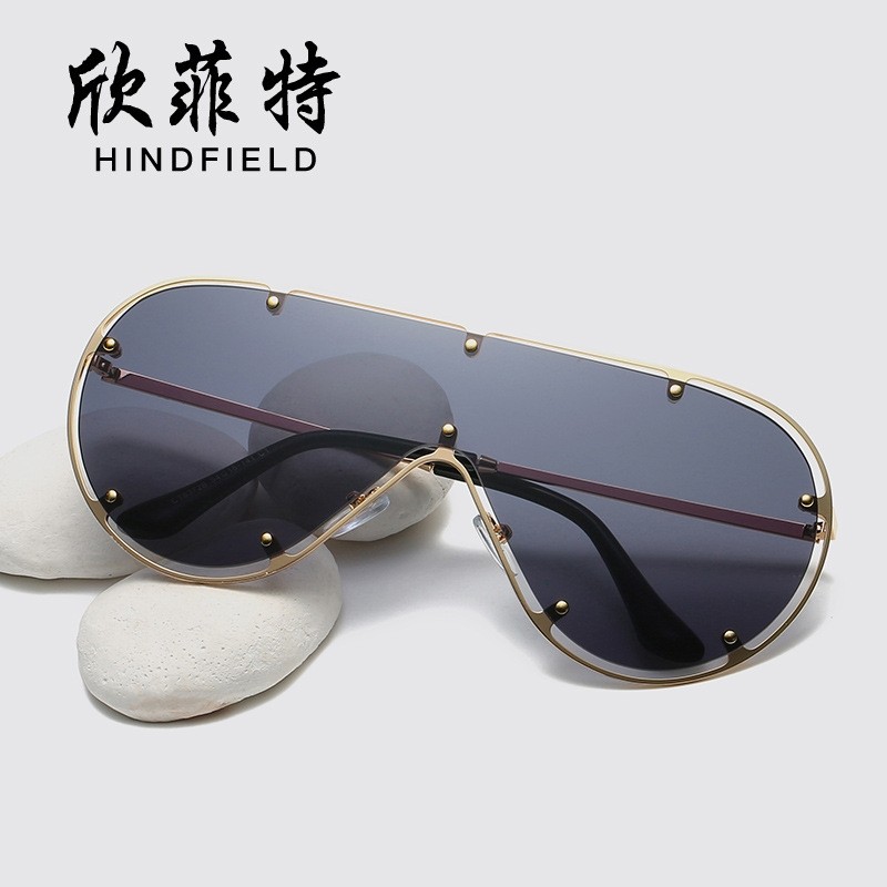 新款太阳镜女 金属连体风镜UV400个性墨镜 男女通用太阳眼镜防
