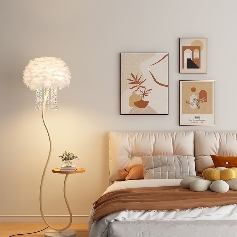 妃饰落地灯客厅北欧卧室灯现代简约轻奢中古风奶油风落地台灯护眼