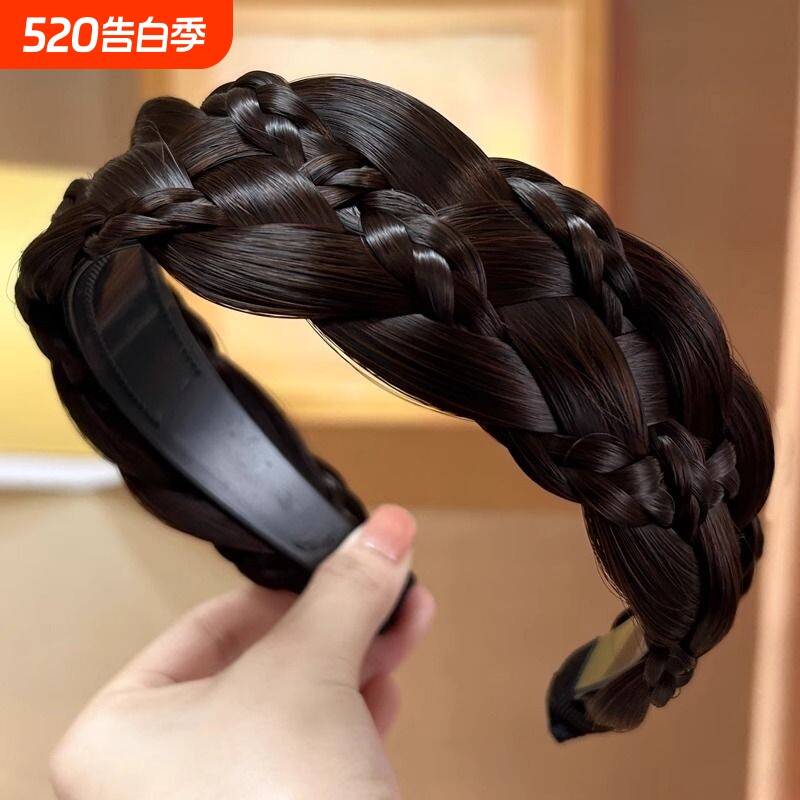 俏瑶假发发箍一体女2025新款鱼骨辫麻花辫子遮白发头饰遮盖神器女