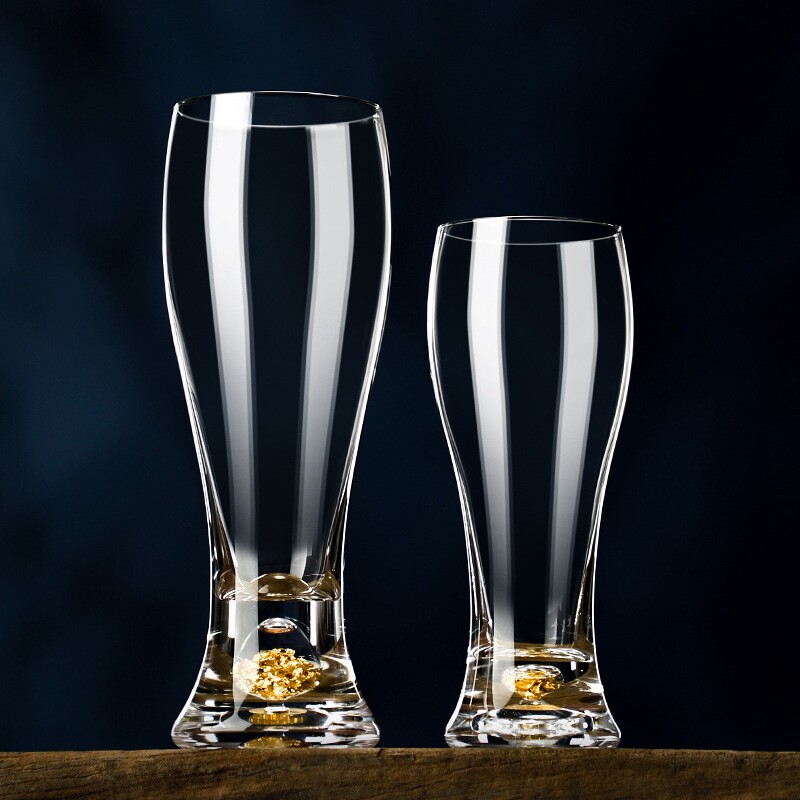 高档轻奢金箔水晶玻璃精酿啤酒杯大容量扎啤杯商用家用套装带架子
