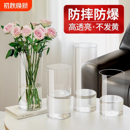 亚克力花瓶水培醒花桶摆件客厅插花透明富贵竹防摔器皿轻奢高级感