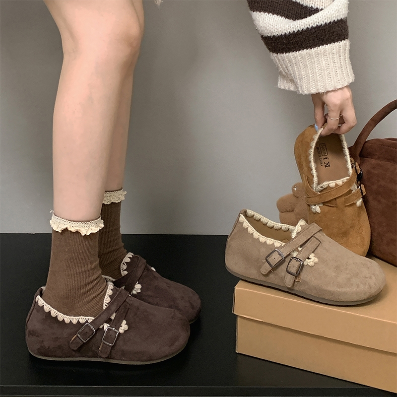 南在南方棕色复古厚底全包勃肯鞋女2025新款秋季配裙子百搭单鞋子