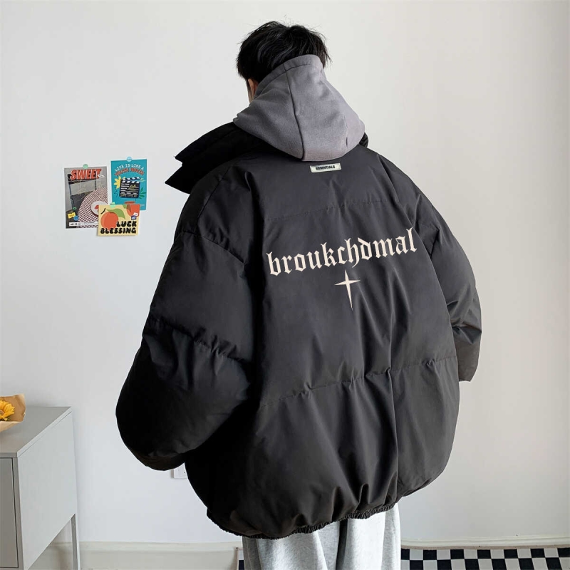 户外国潮cityboy立领字母羽绒服男款25冬季ins宽松大码面包服加厚