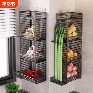 厨房葱姜蒜收纳置物架免打孔墙上壁挂式架多层放果蔬菜篮架子台面