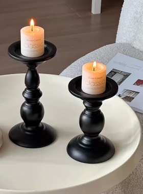 复古黑色罗马柱烛台铁艺摆件蜡烛香薰台座法式家用餐桌氛围感装饰