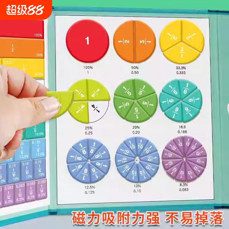 磁性分数学习教具小学数学三五年级盘的初步认识磁吸演示器加减法