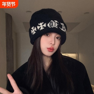 2025年秋冬季新款双层加厚保暖针织帽子女护耳保暖大头围堆堆帽潮