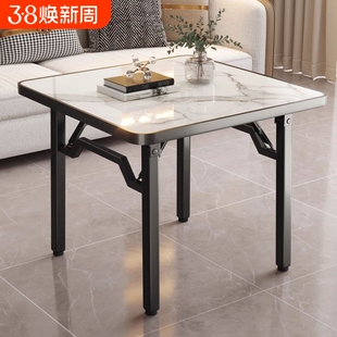 折叠桌子家用吃饭正方形烤火桌加厚不挡腿高档折叠桌伸缩餐厅高度