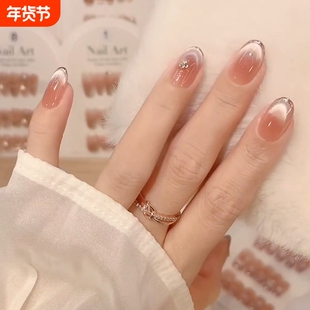 紫气流光纯手工高级气质渐变法式猫眼限定美甲穿戴甲椭圆