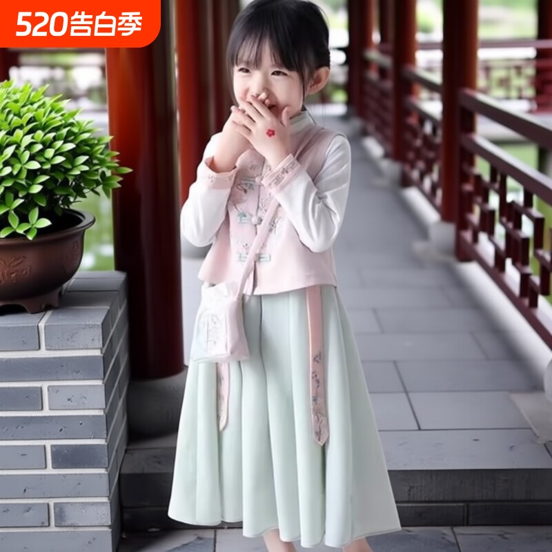 女童春秋汉服古装中国风服装儒裙仙女装儿童唐装宝宝衣服幼童套装