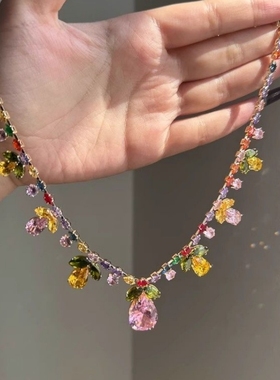 【繁花似锦】春日花朵浮夸彩宝项链超重工中古设计感满钻项链宴会