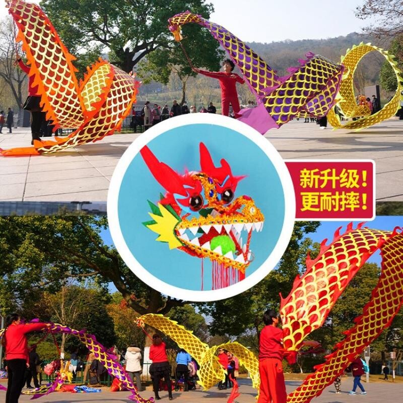 健身龙钢架带布龙头广场舞舞龙甩龙带甩彩带耍龙初学中老年人道具
