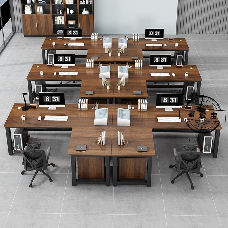 c电脑桌转角L职员办公桌子简约现代2/4人位办公室员办公工桌椅组