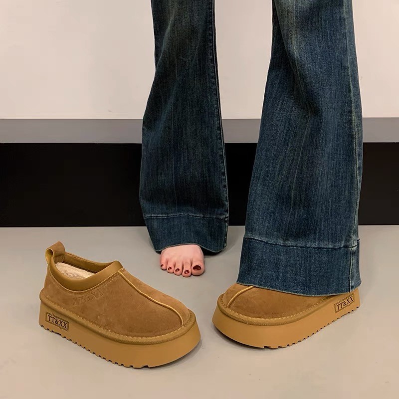 厚底毛毛勃肯鞋女加绒女鞋保暖雪地靴2025新款冬季一脚蹬乐福棉鞋