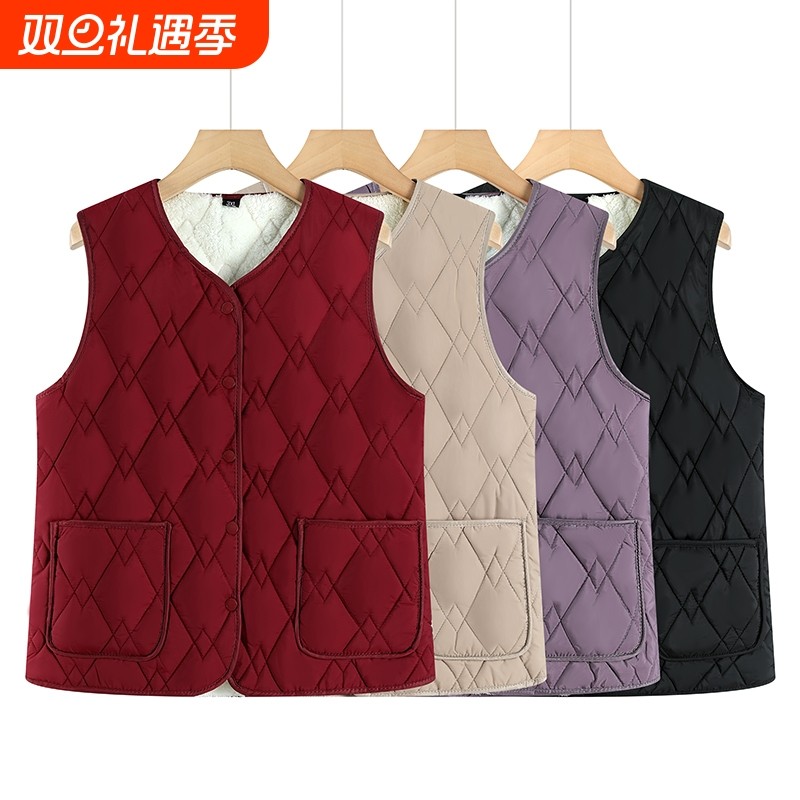 秋冬新款马夹中老年女士加绒加厚马甲棉衣外套妈妈装保暖背心奶奶