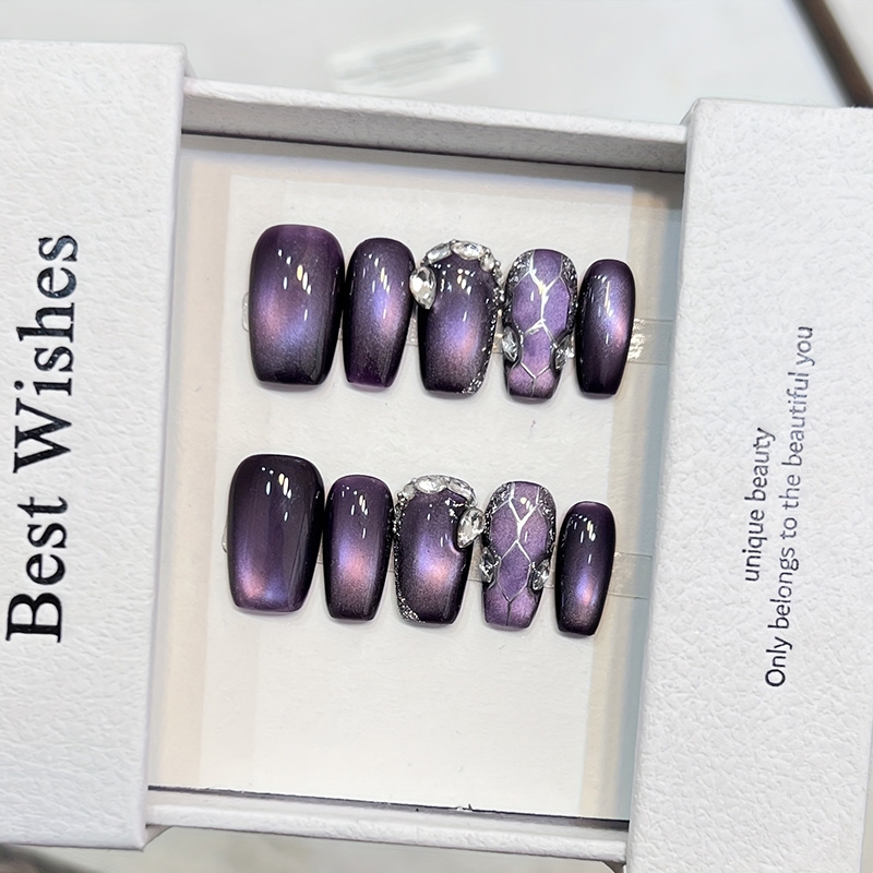 紫色星空蛇纹纯手工美甲贴片成品穿戴甲指甲片ins小红书爆款